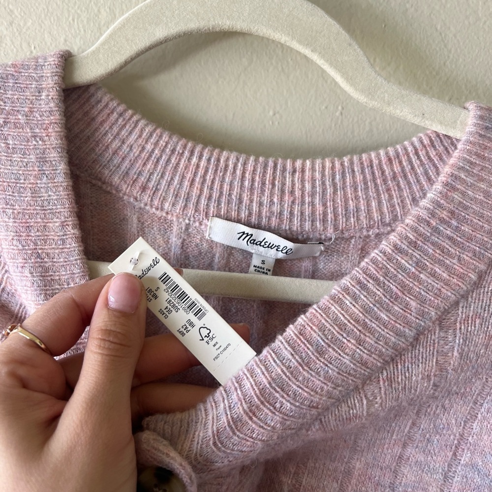 NWT Madewell Wool & Alpaca Blend Sweater in Pink with Navy‎ and White size small - Picture 3 of 5